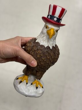 Patriotic Bald Eagle Bird Figurine - Brown/White/Red